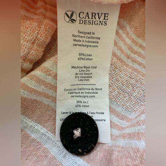 Carve Designs Short Sleeve V-Neck Linen Blend Dress Guava Stripe Size Small - Picture 8 of 10